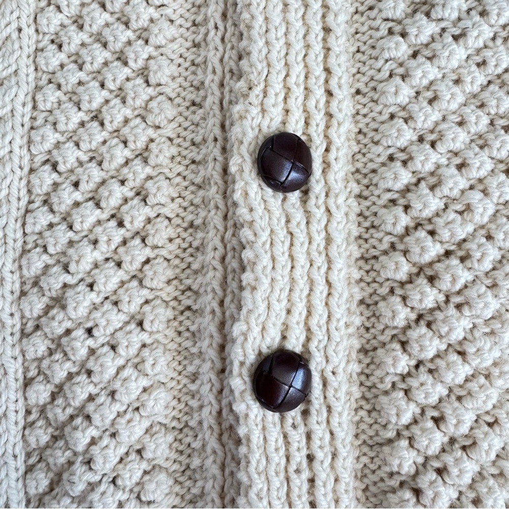 Vintage Handmade Cable Knit Cardigan Fisherman Sweater - Picture 4 of 6